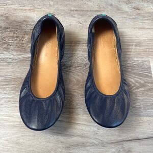 Tieks Navy Blue Leather Ballet Flats with Teal Sole Comfort Shoe